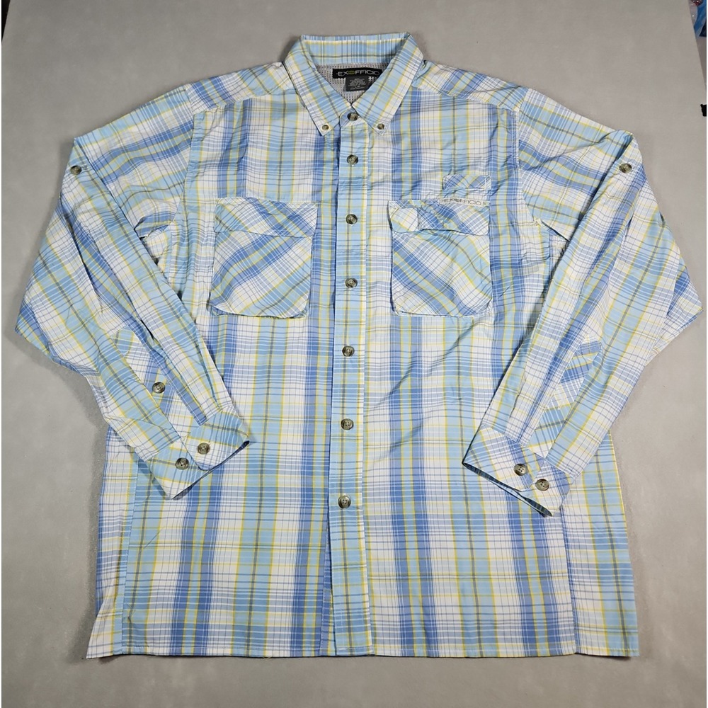 ExOfficio Mens Plaid Vented Button Up Long Sleeve Outdoor Shirt Size Large